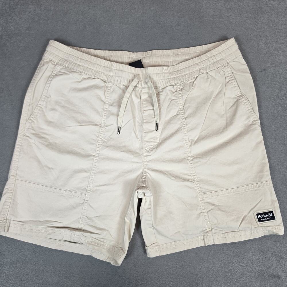 Hurley Men's Pull-On Casual Shorts XL Beige Elastic Waist Drawstring Cotton